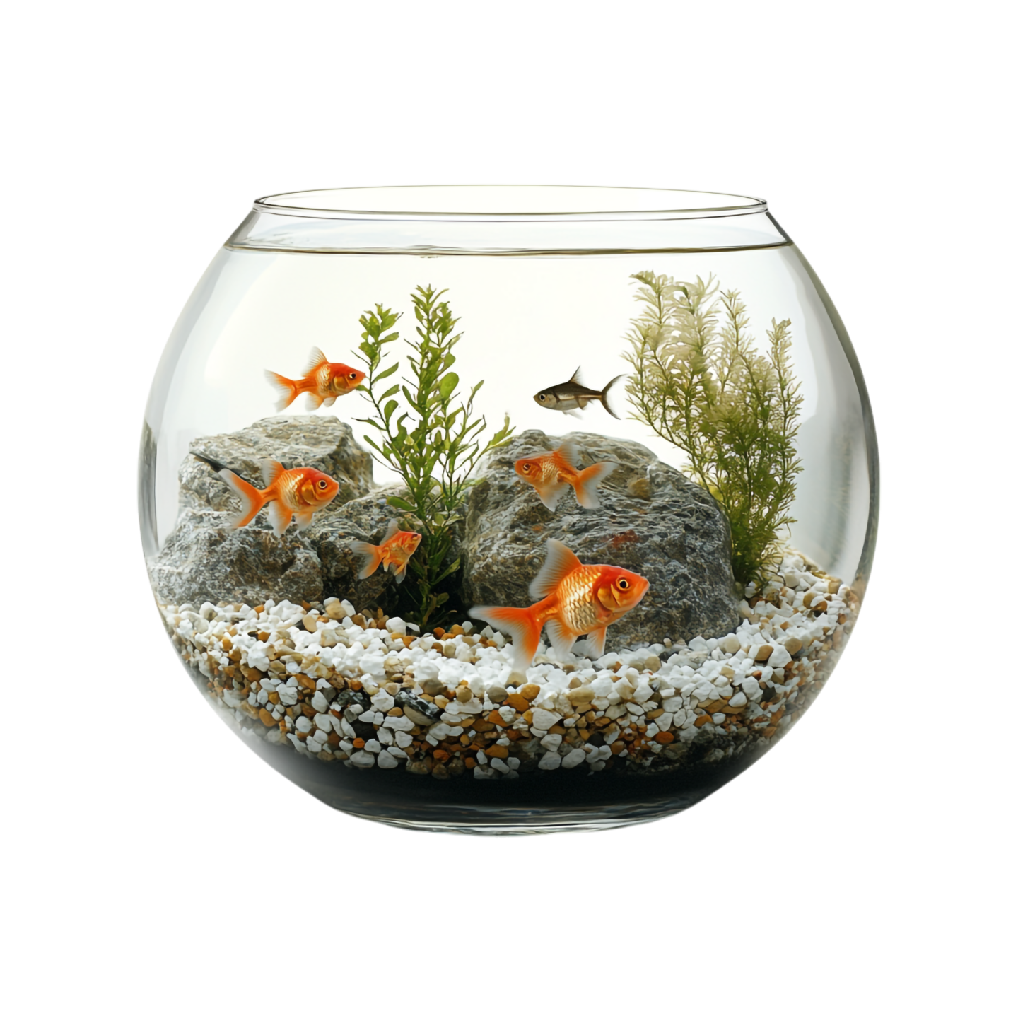 a fish bowl filled with water and rocks