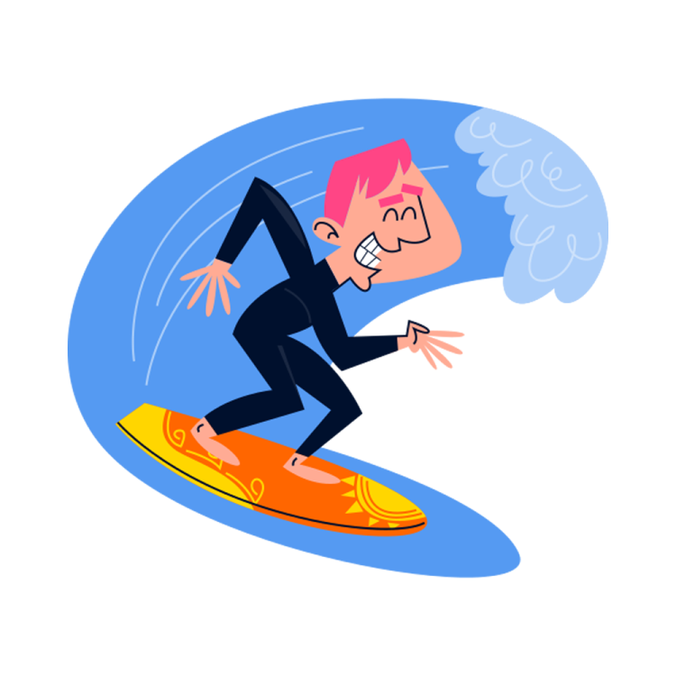 a man in a suit surfing on a surfboard