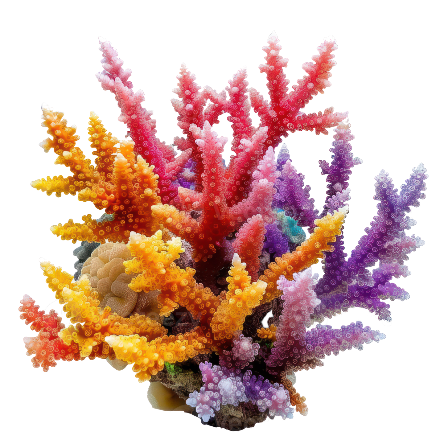 a vase filled with colorful corals