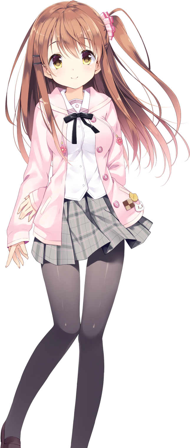a girl in a school uniform with long hair and a pink jacket