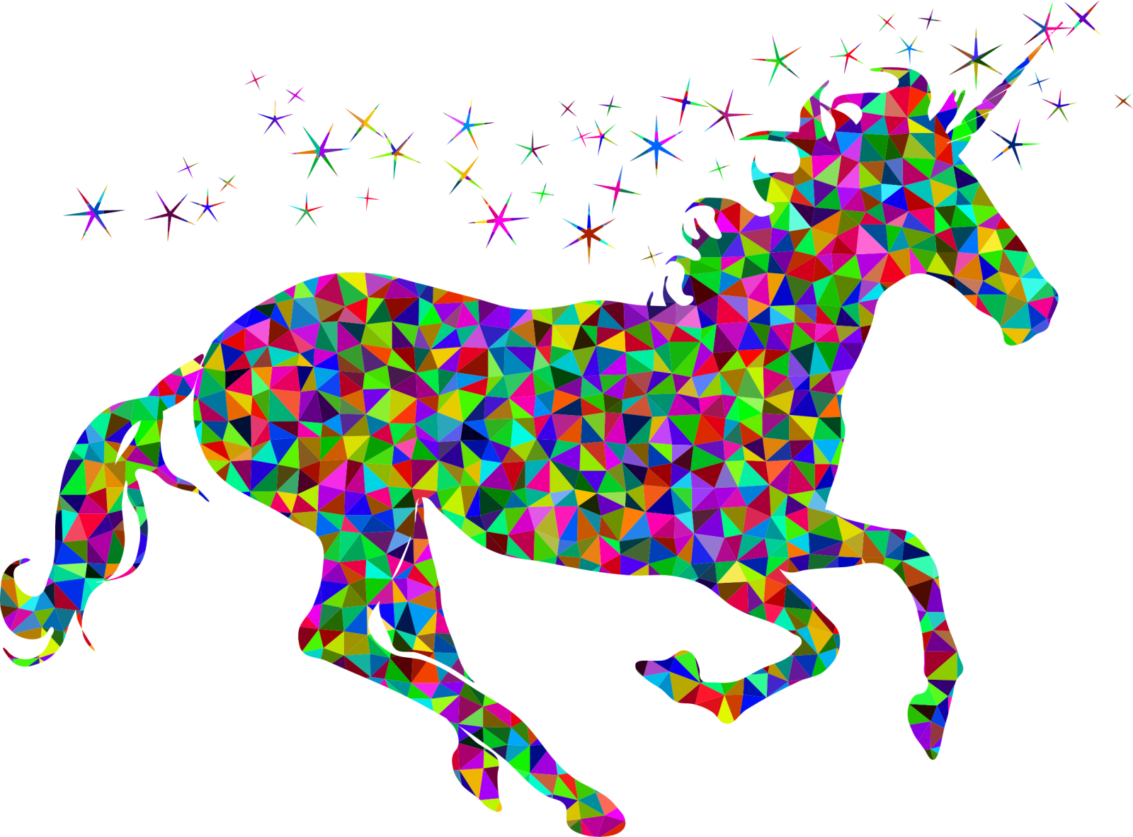 a colorful unicorn silhouetted against a white background