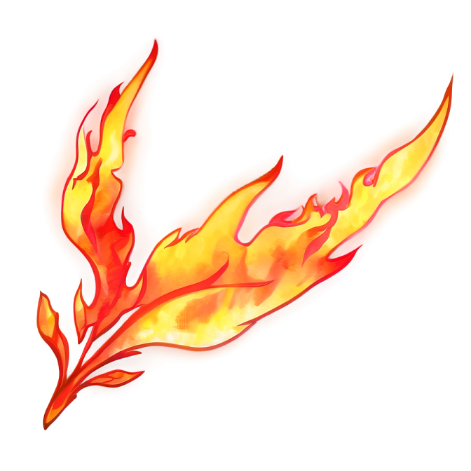a red and yellow flame on a white background