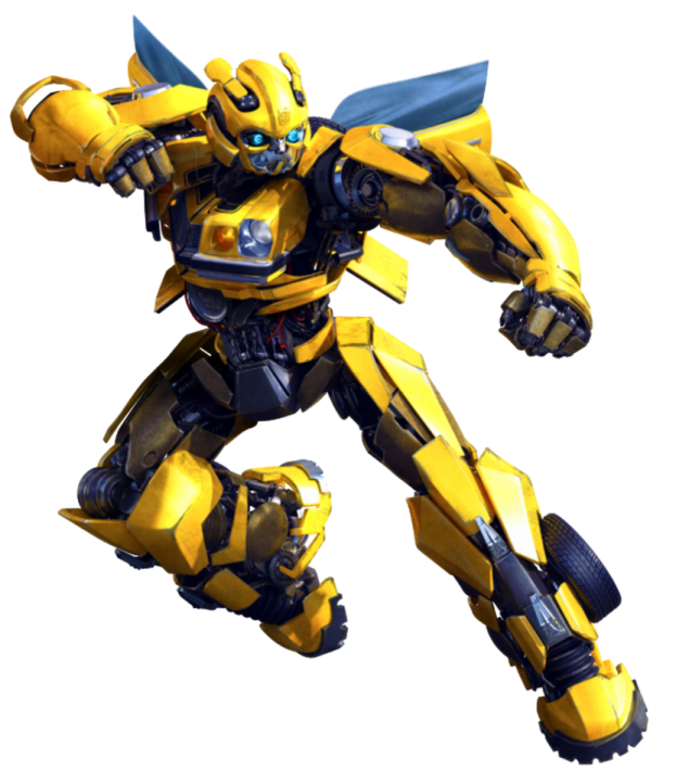 a yellow and black robot with blue eyes