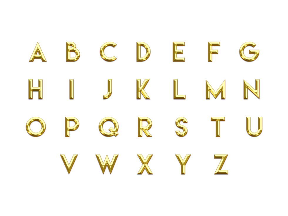 a gold foil alphabet with the letters and numbers