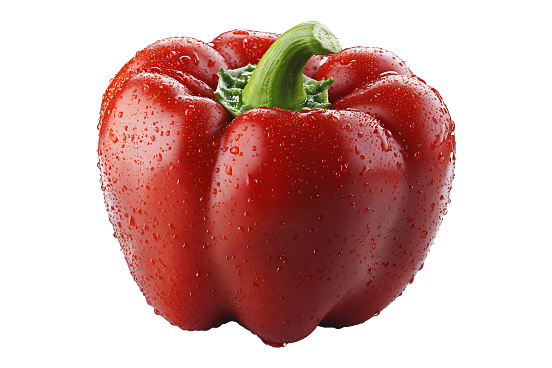 a red pepper with water droplets on it