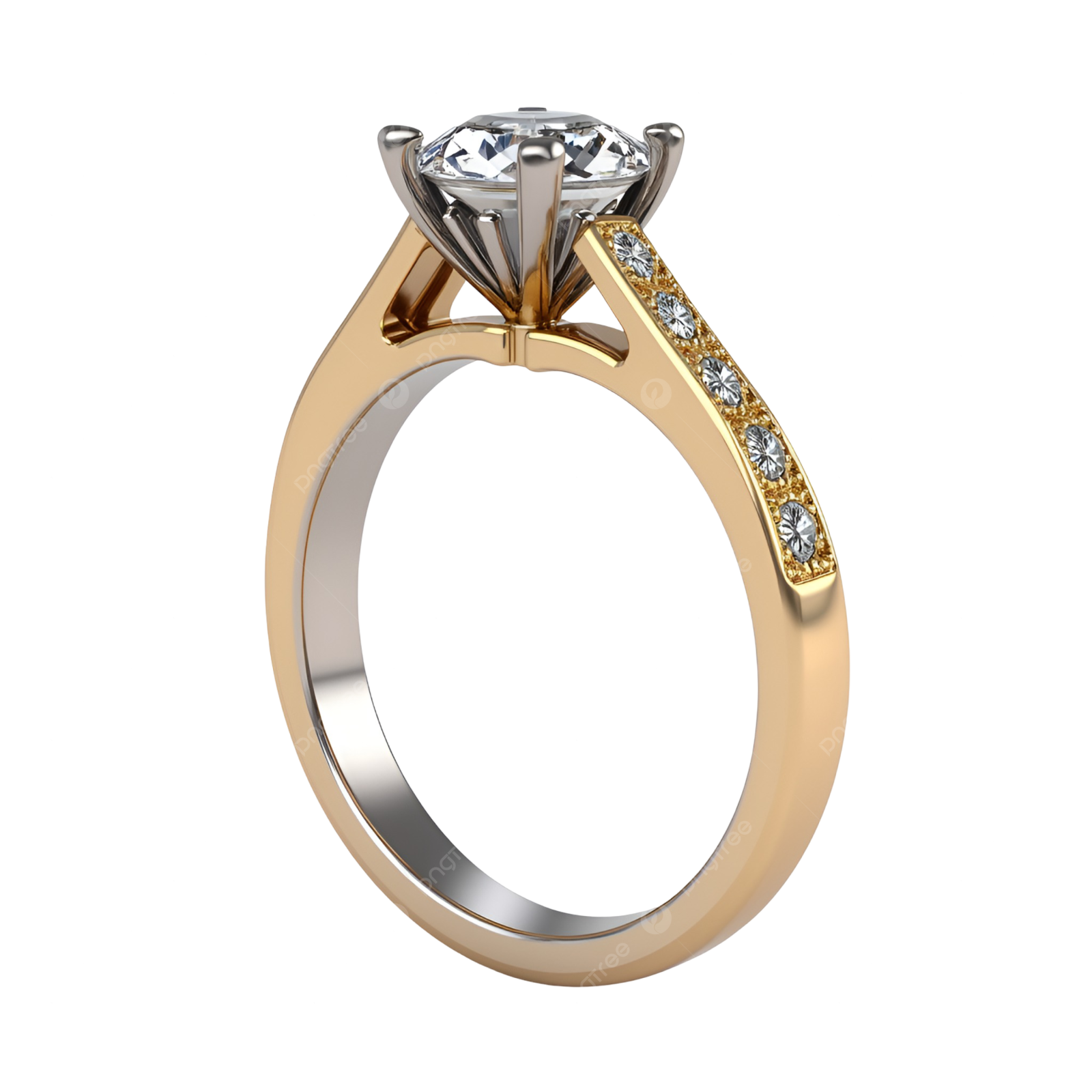 a yellow gold engagement ring with diamonds on the side