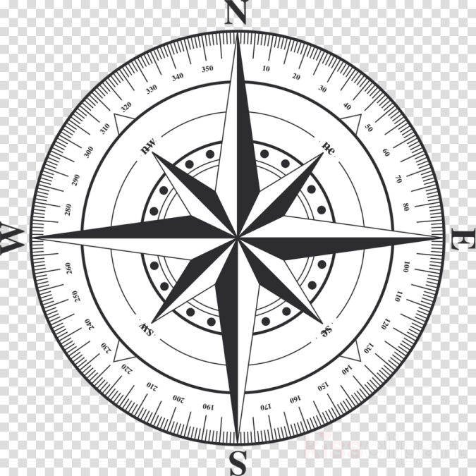 a black and white compass on a transparent background