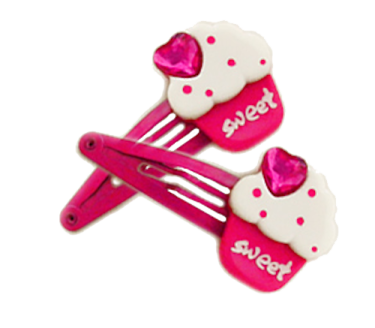 a pair of pink hair clips with hearts on them