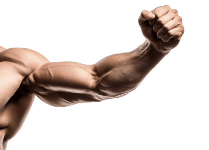 a man flexing his arm in the air
