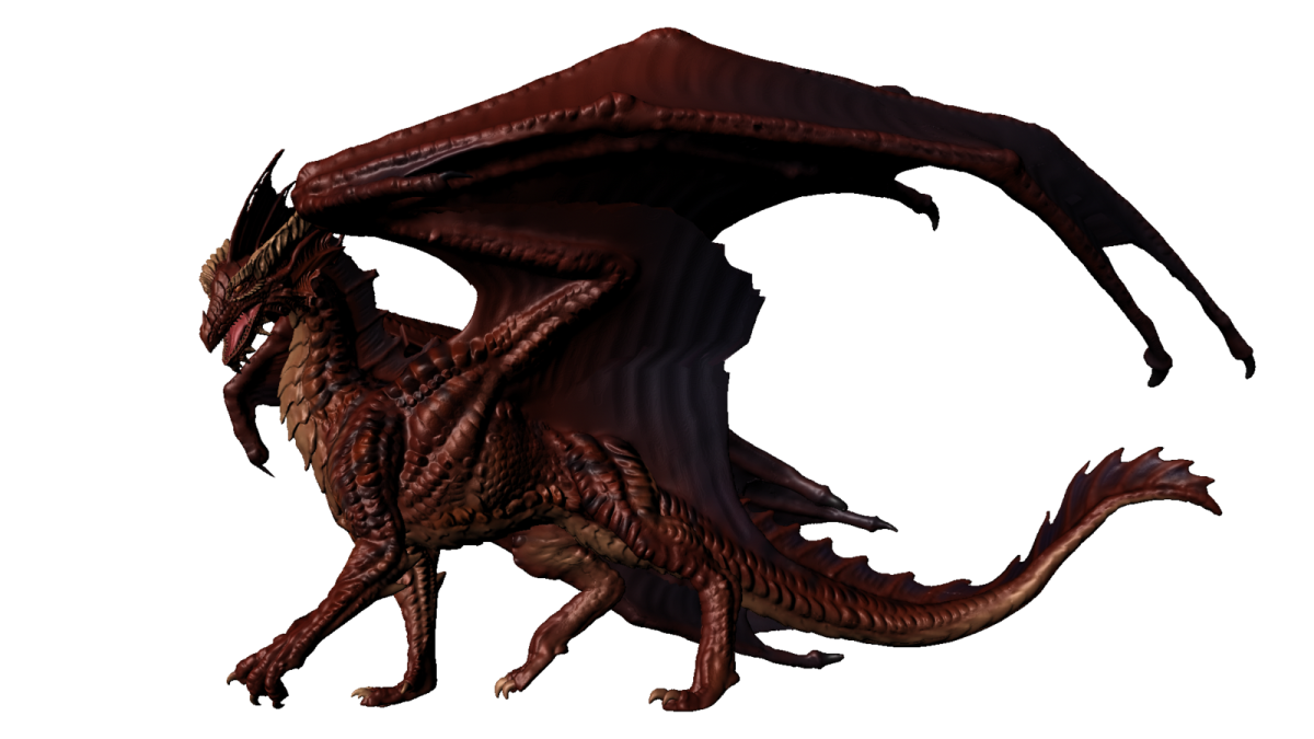 a red dragon is flying through the air