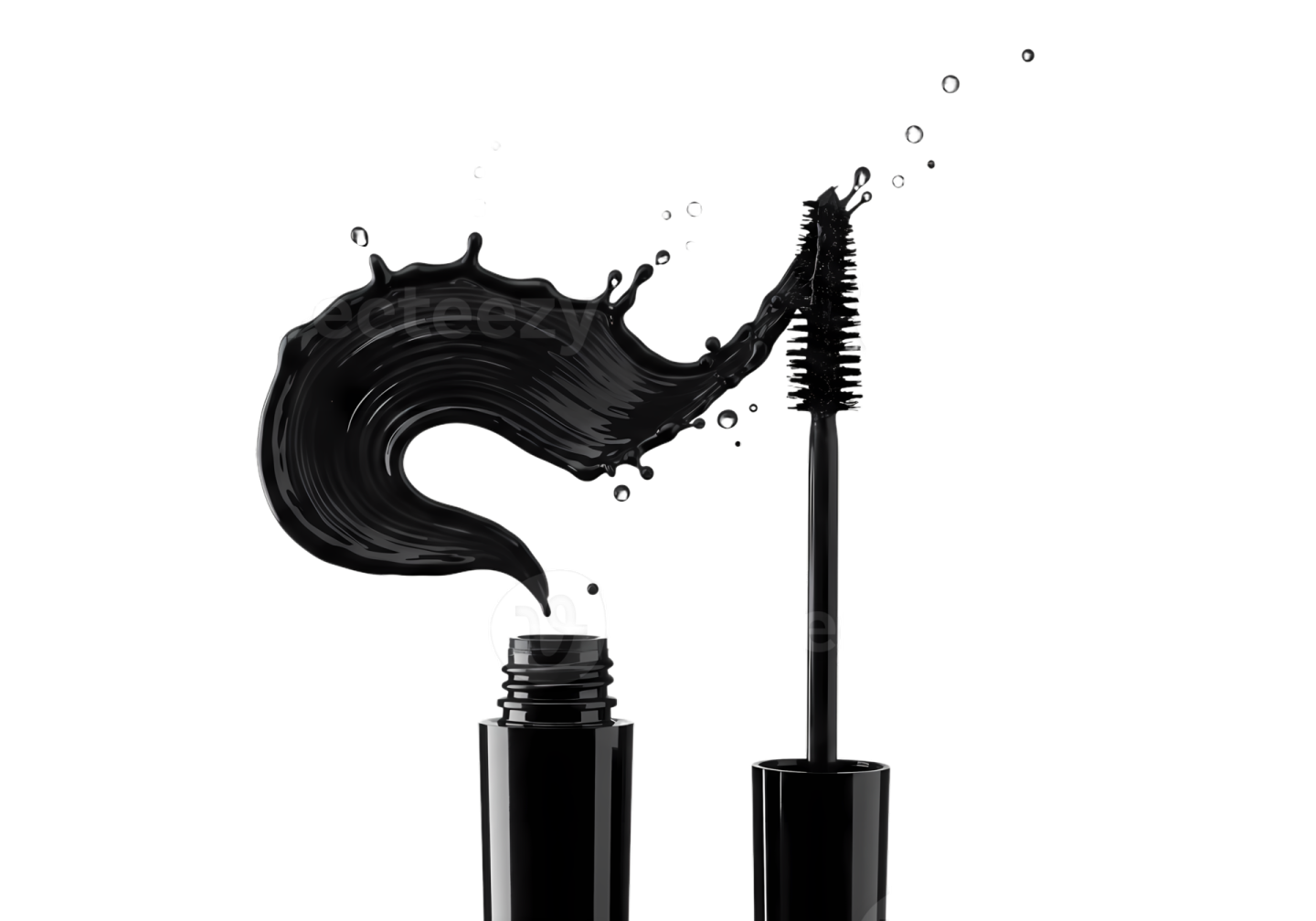 a mascara with black liquid pouring out of it