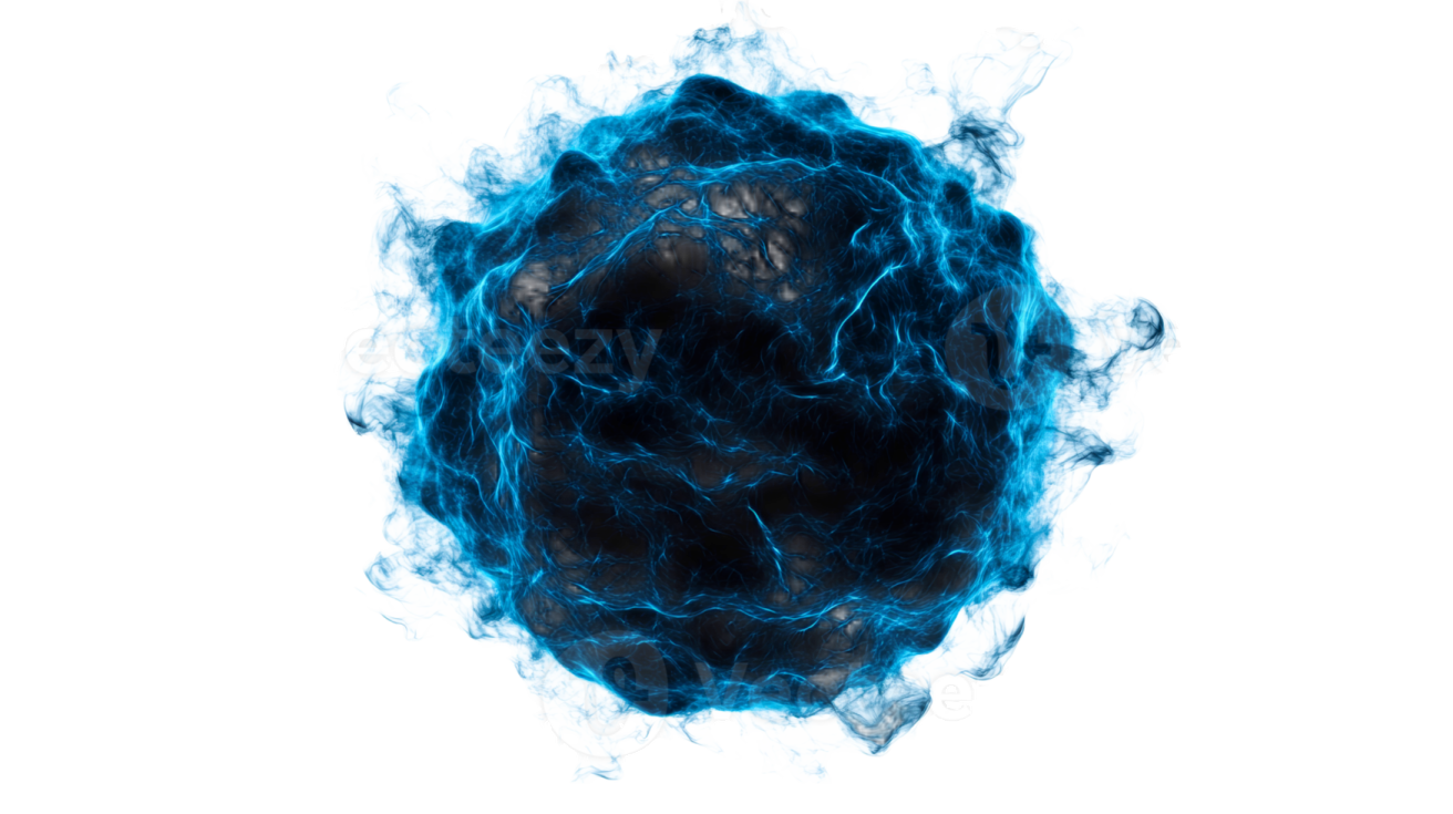 a blue smoke ball on a white background