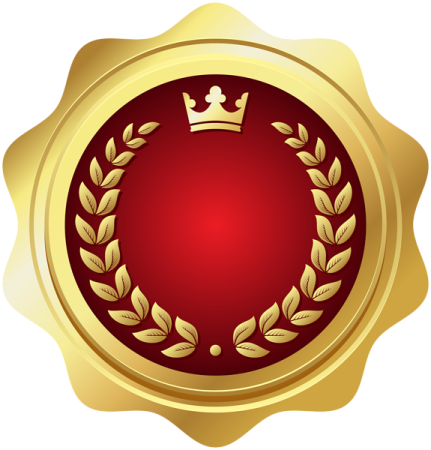 a gold seal with a crown on it