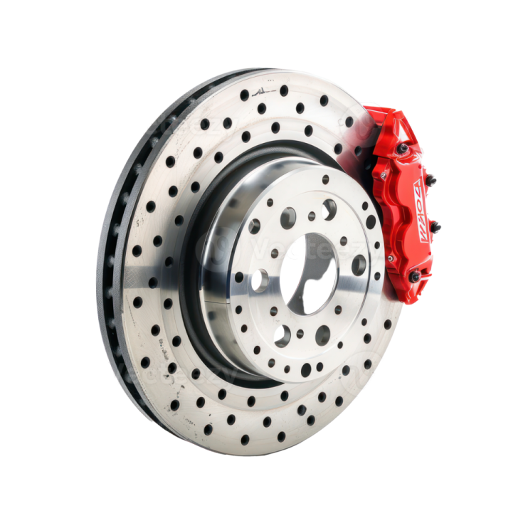 a red brake disc on a white background