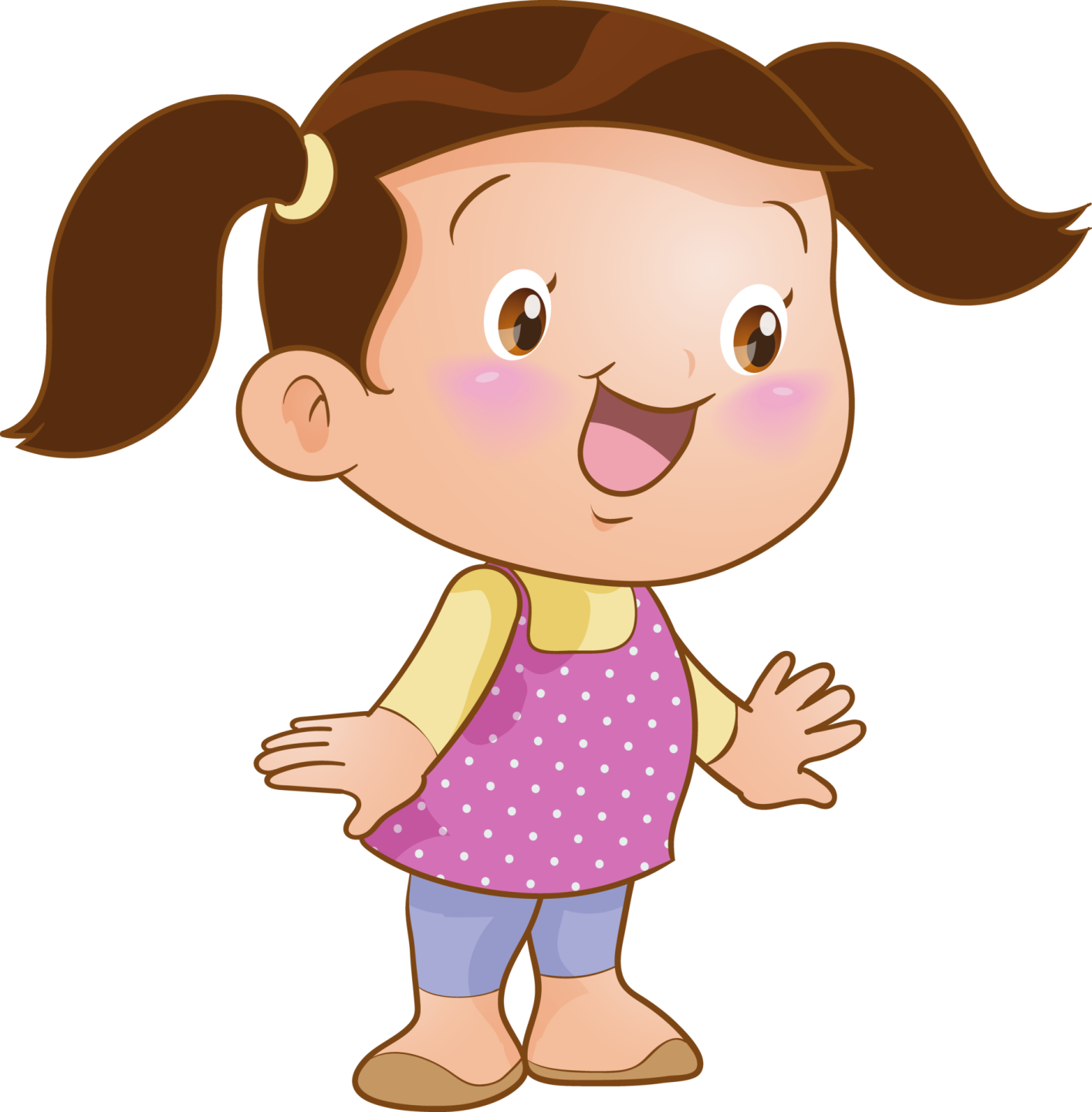 a little girl with brown hair and pink shirt
