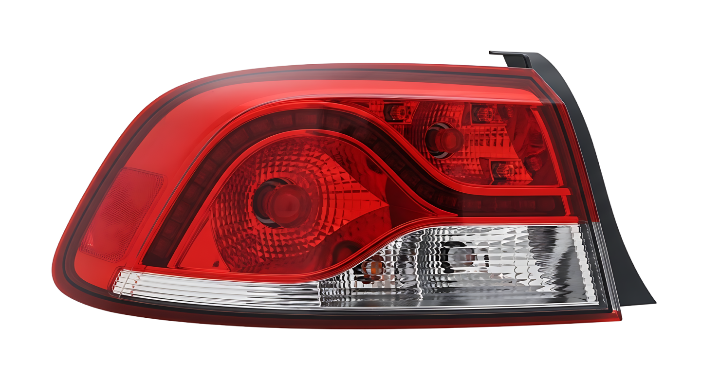 the tail light of a red car