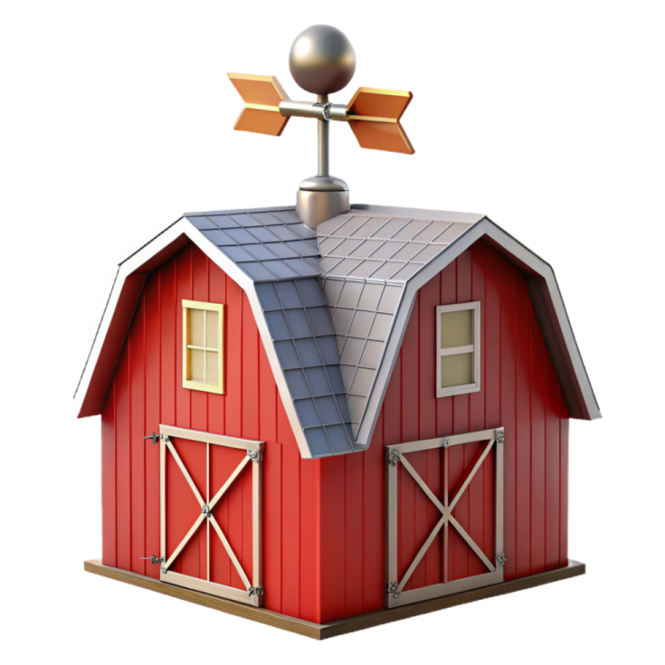 a red barn with a windmill on top