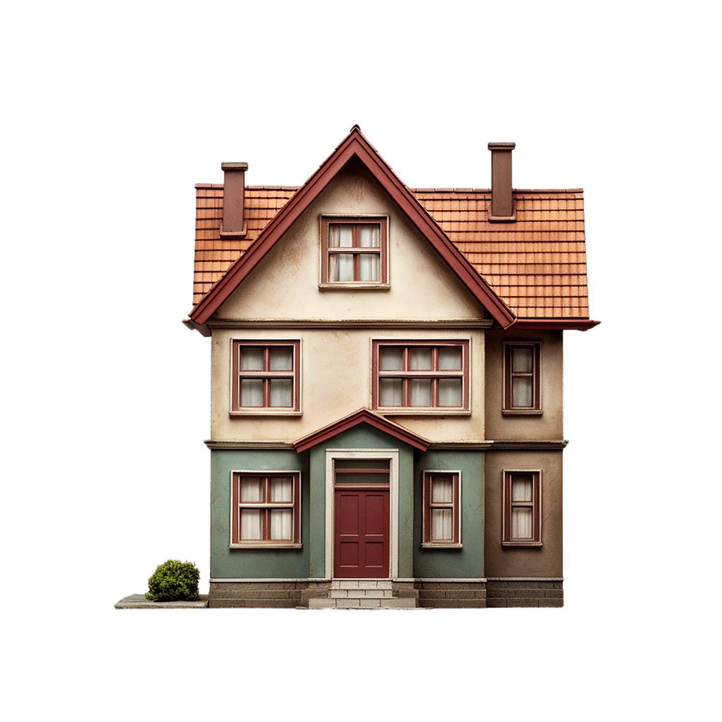 a small house with a red roof and windows