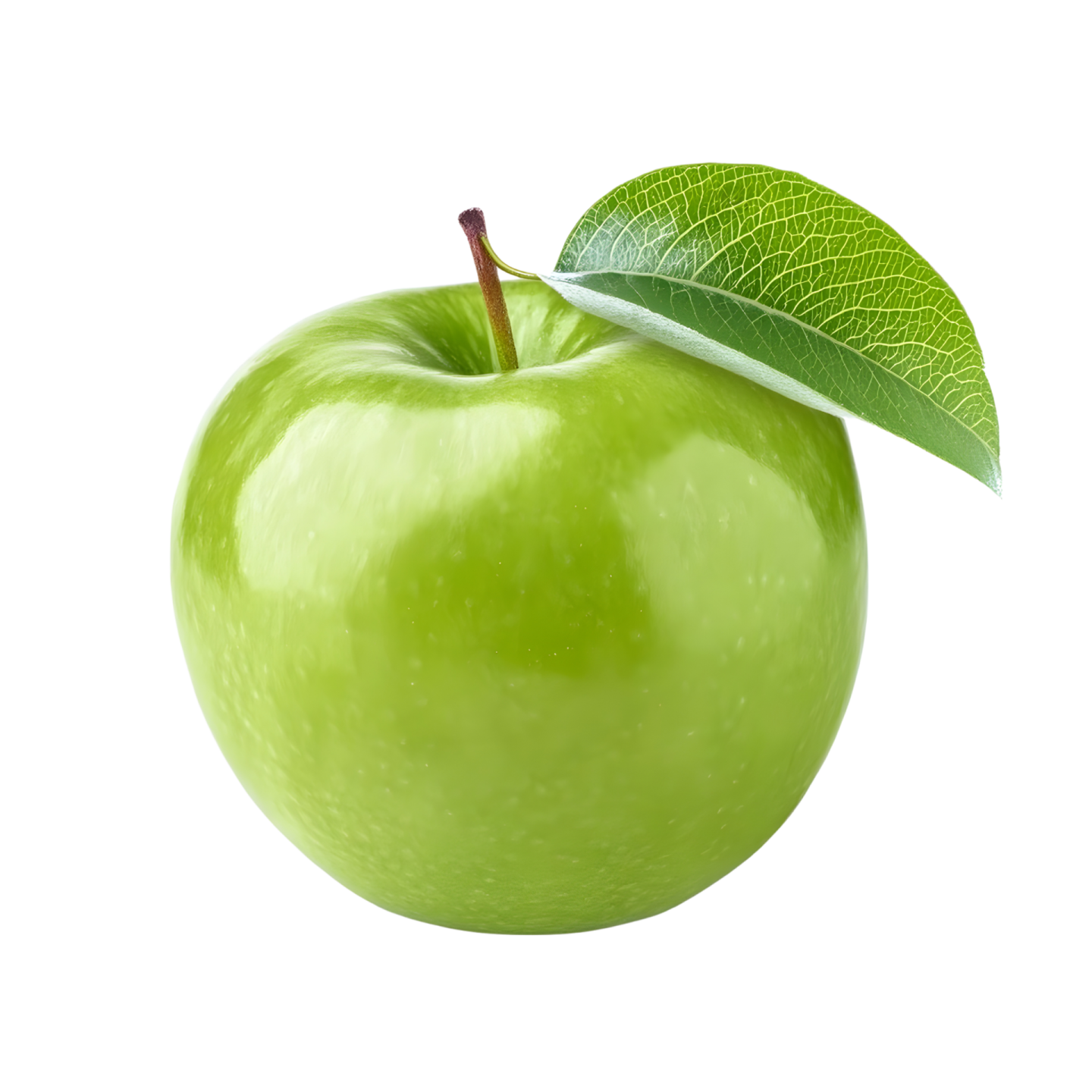 a green apple with a leaf on top