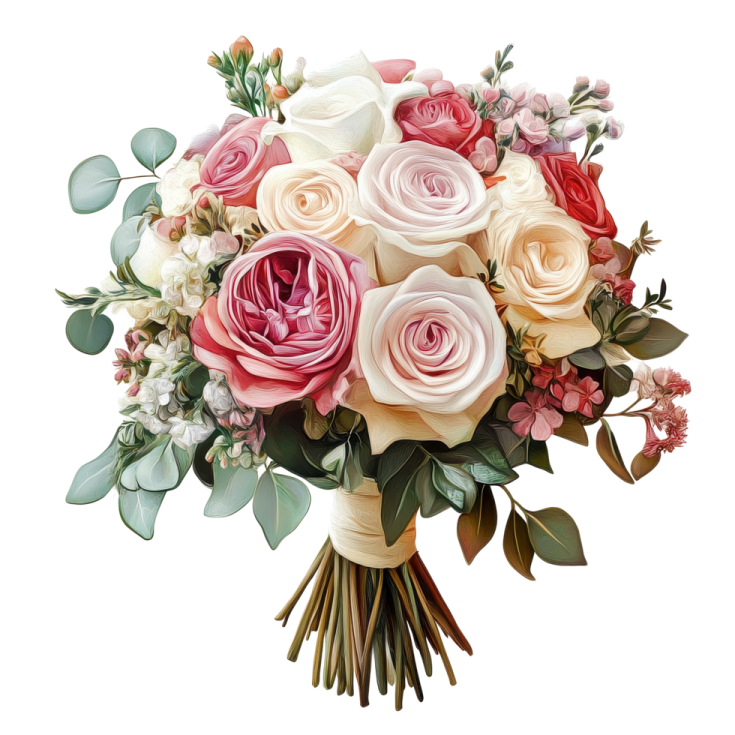 a bouquet of pink and white roses