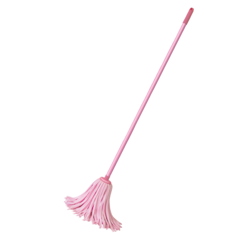 a pink broom on a white background