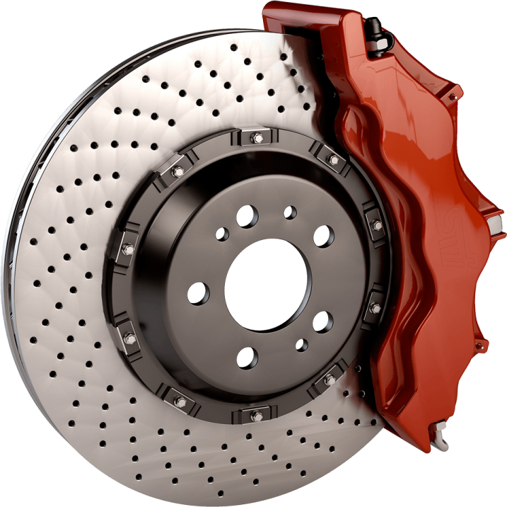 a red brake disc on a white background