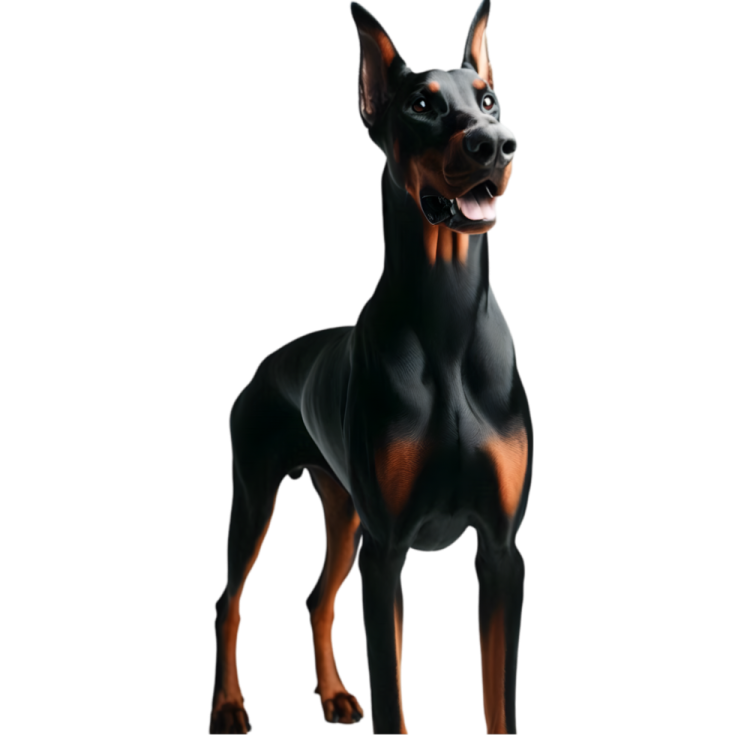 a dog standing in front of a white background