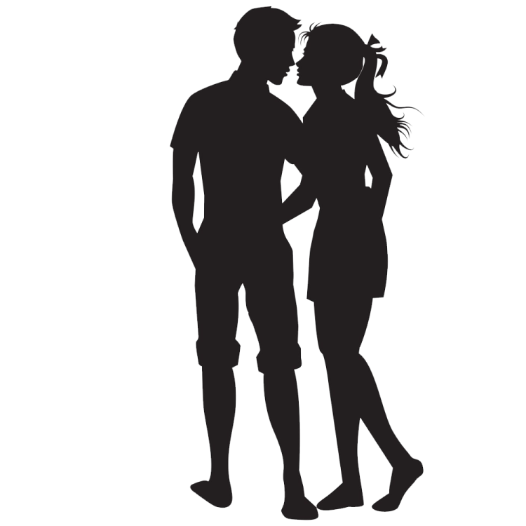 a silhouette of a man and woman kissing