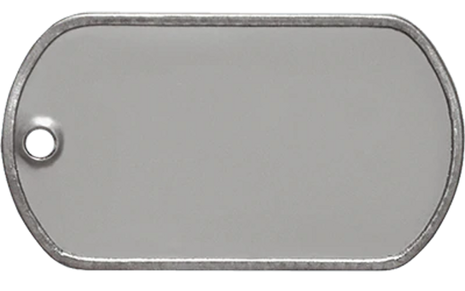 a silver dog tag on a white background