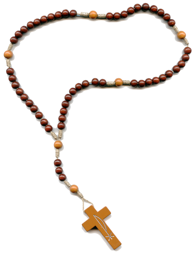 a wooden rosary with a cross on it