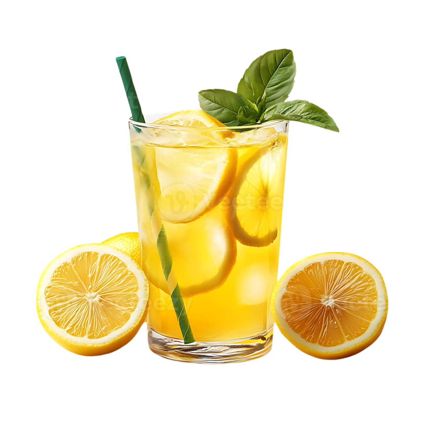 a glass filled with lemon and mint