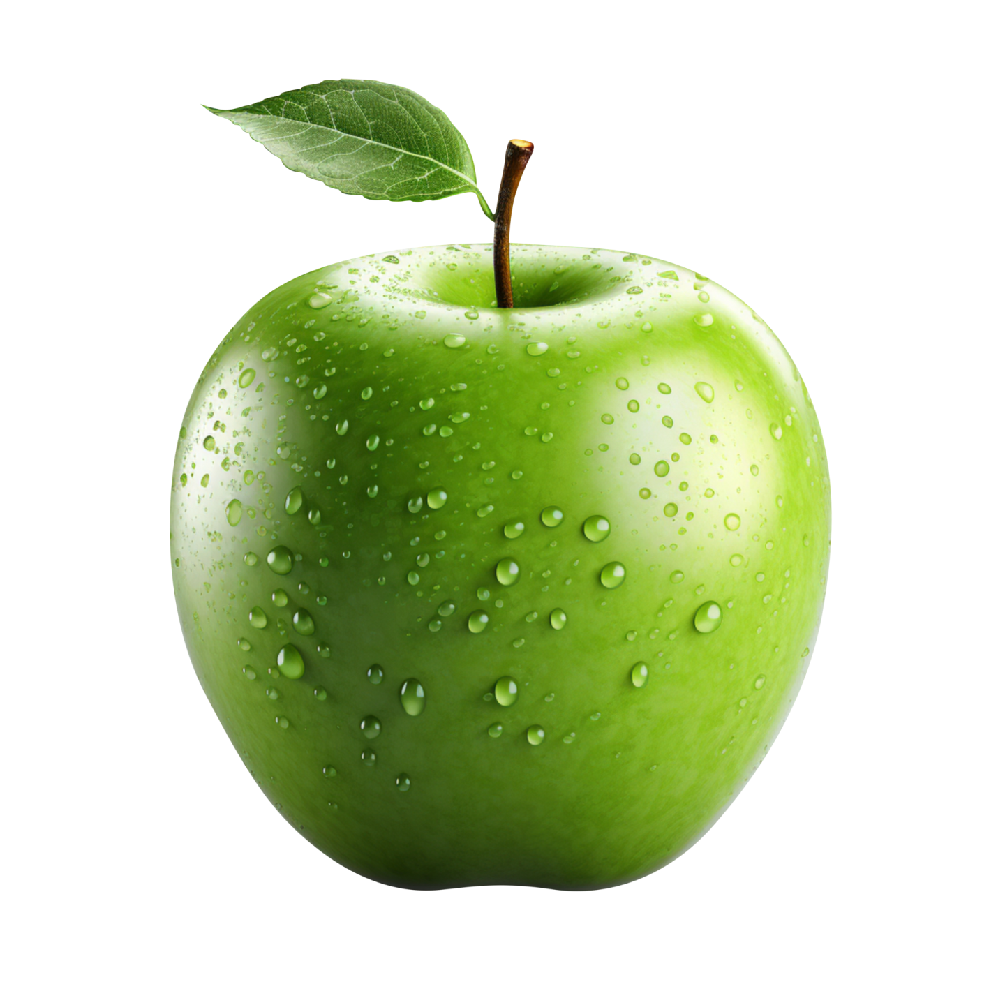 a green apple with water droplets on it