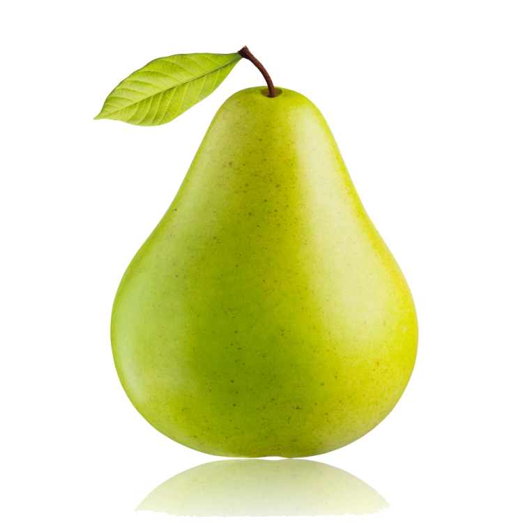 a green pear with a leaf on top