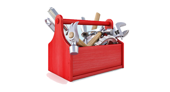 a red tool box filled with tools