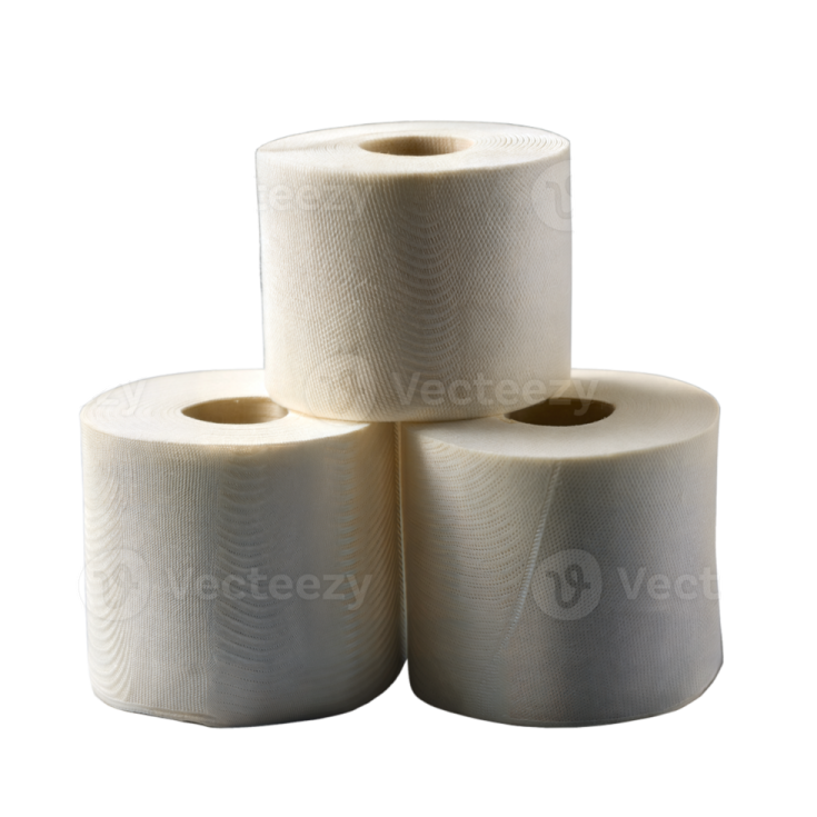 three rolls of toilet paper on a white background