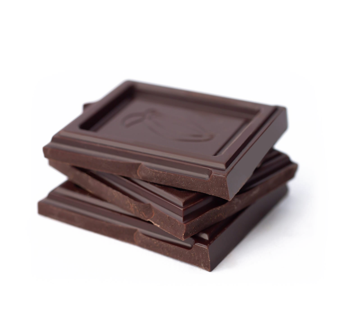 three pieces of chocolate on a white background