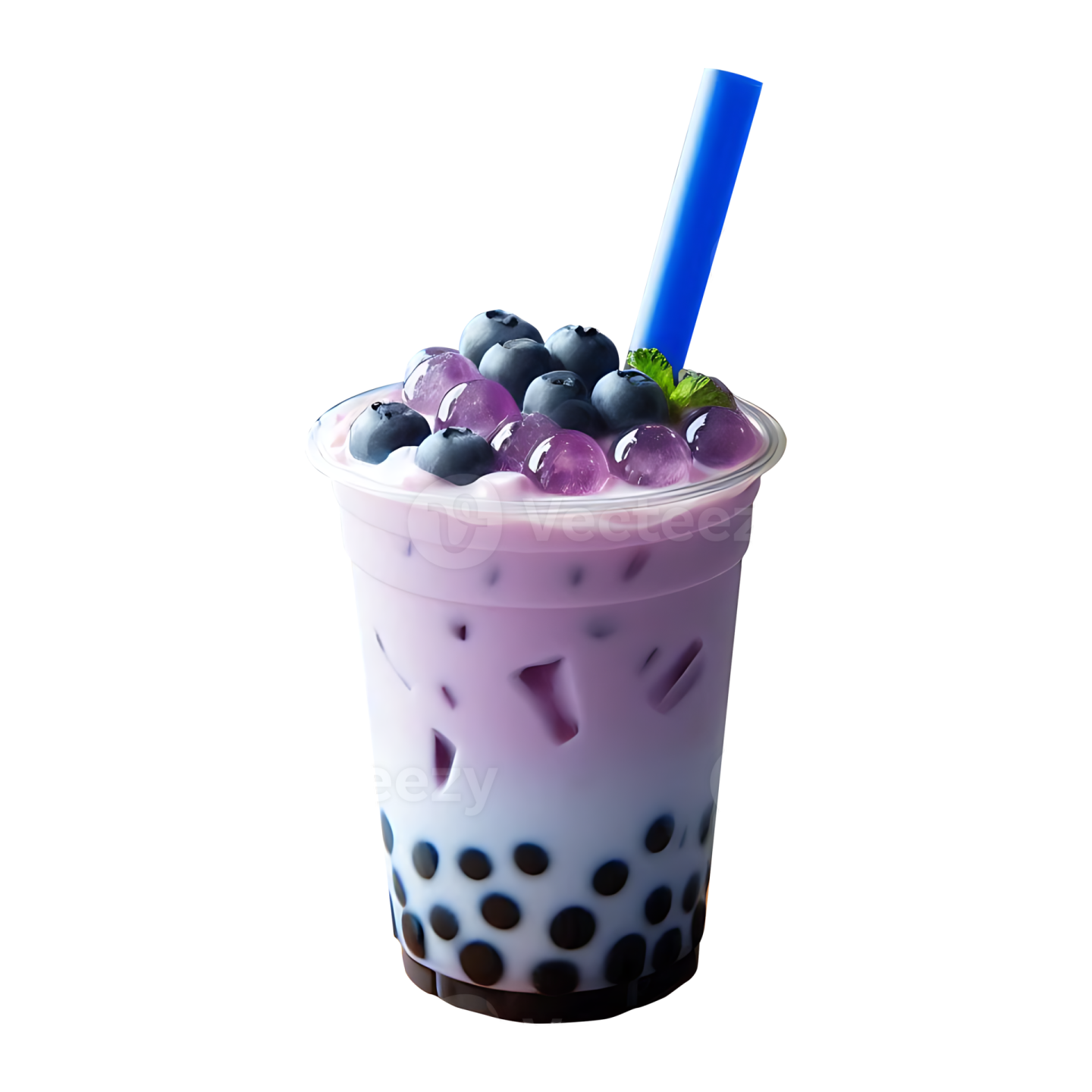 a blueberry drink in a plastic cup with a straw