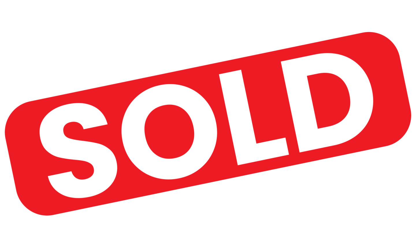 a red sold sign on a white background