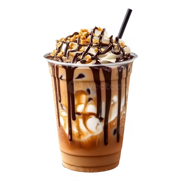 a cup filled with ice and chocolate