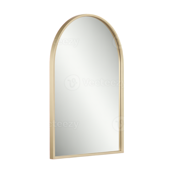 a gold arched mirror on a white background