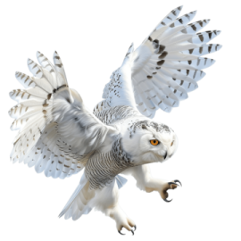 an owl is flying with its wings spread