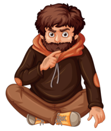 a man with a beard sitting on the ground