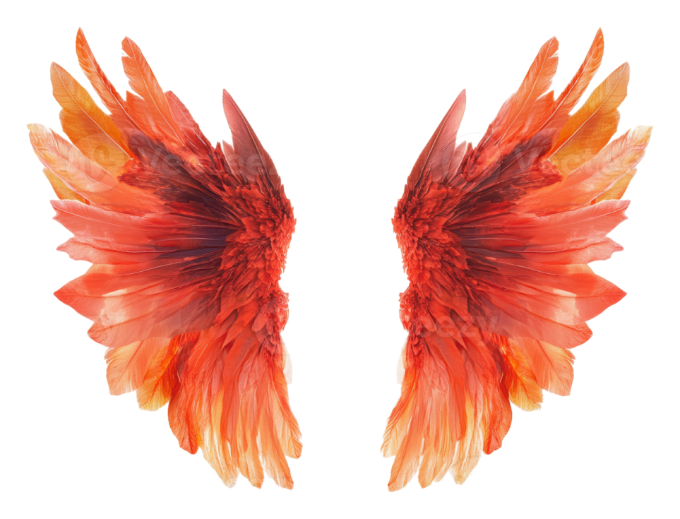 a pair of red and orange feathers