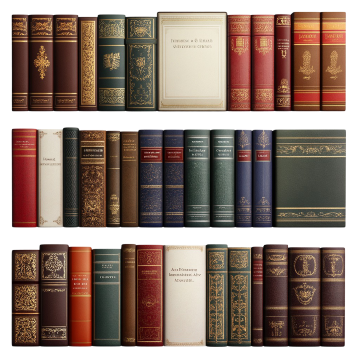 a collection of books on white background