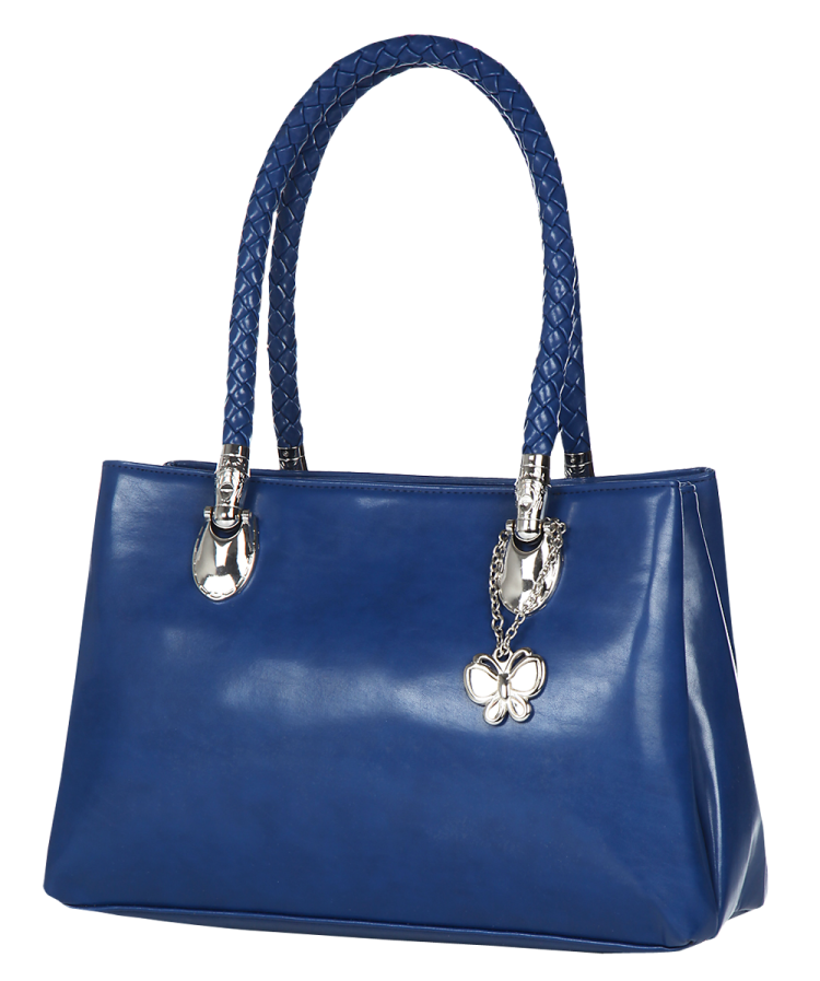 a blue handbag on a white background