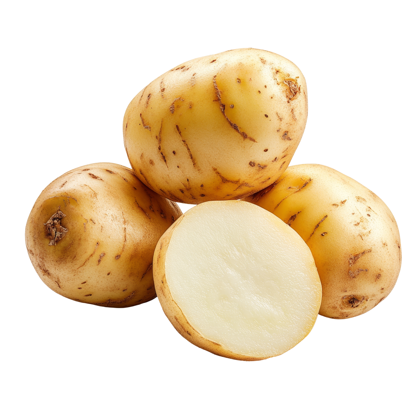 a pile of potatoes on a white background