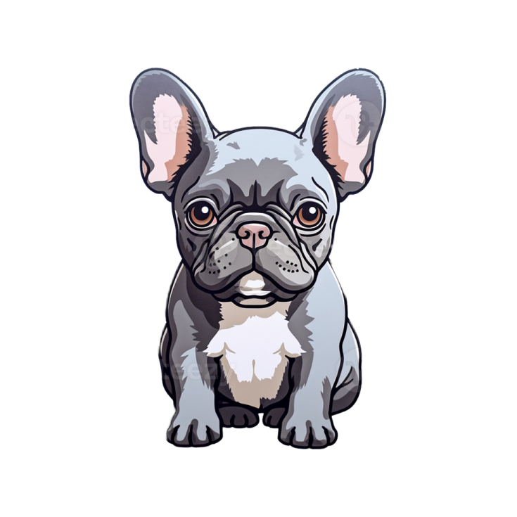 a cartoon french bulldog dog with big ears