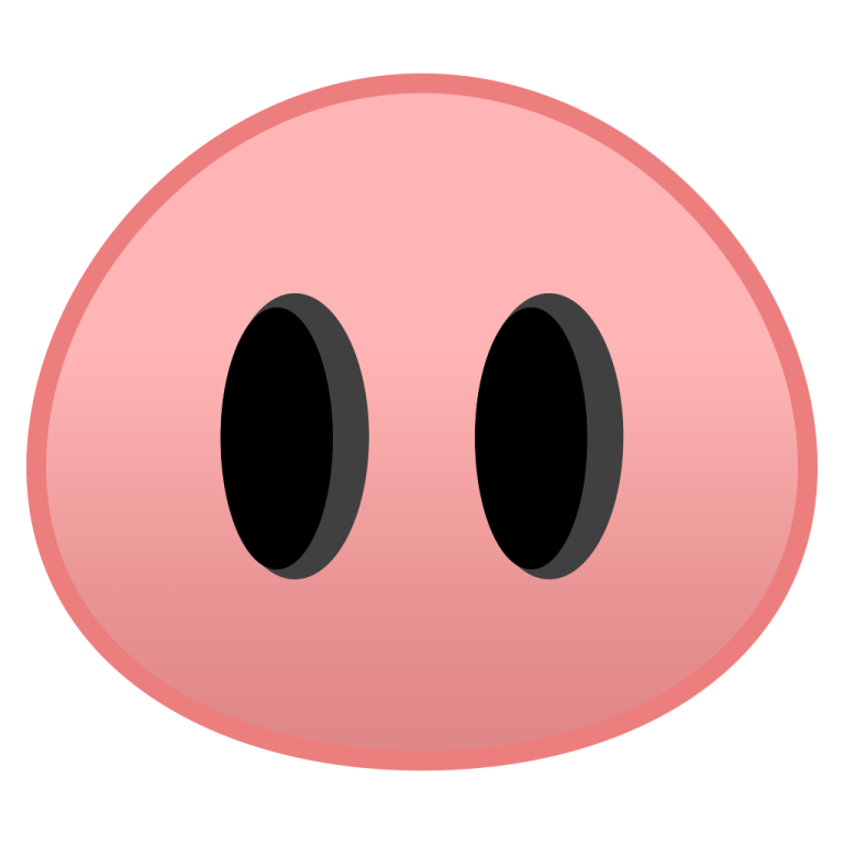 a pink pig face with two black eyes