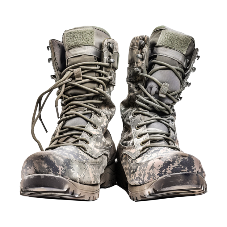 a pair of military boots on a white background