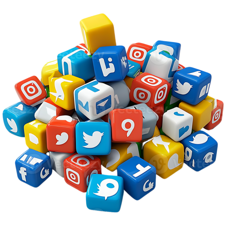 a pile of colorful cubes with social icons